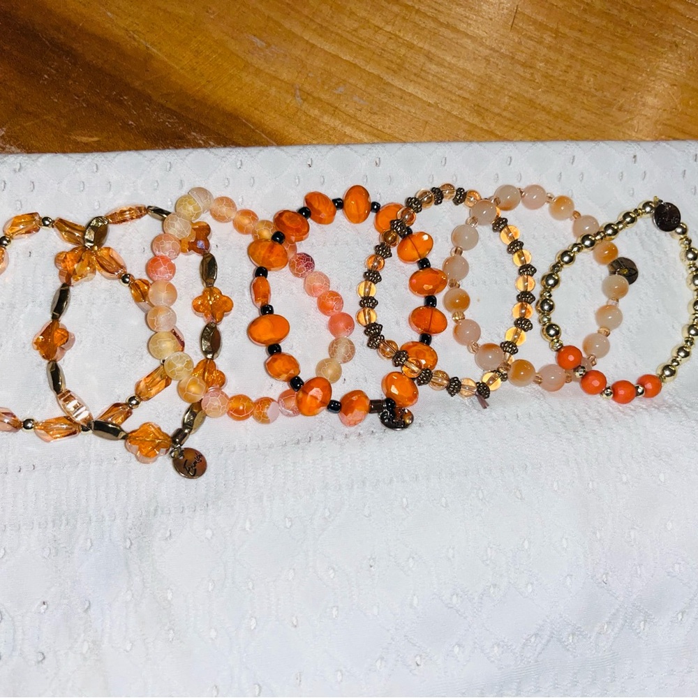 Erimish Elegant Orange and Gold Beaded Bracelet Set